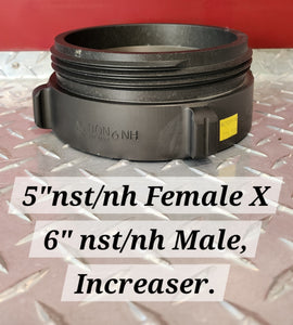 Fire hose adapter, Female to male, Increaser.